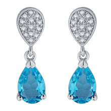 Load image into Gallery viewer, 14k White Gold Pear-Shaped Swiss Blue Topaz &amp; 1/10 Cttw Diamond Teardrop Dangle Earrings (H-I Color, I1-I2)