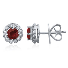 Load image into Gallery viewer, 14k 1ct Natural Ruby and .25ct Diamond Halo Earrings with Friction back