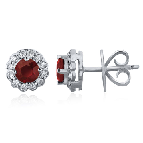 14k 1ct Natural Ruby and .25ct Diamond Halo Earrings with Friction back