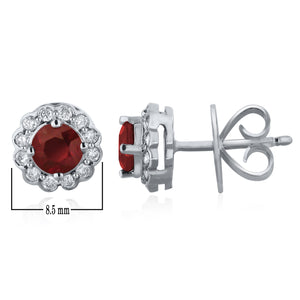 14k 1ct Natural Ruby and .25ct Diamond Halo Earrings with Friction back