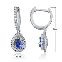 Load image into Gallery viewer, 14k 1ct Natural Sapphire Teardrop .75ct Diamond Halo Earrings with dangle hoop design