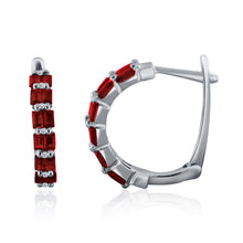 Load image into Gallery viewer, 14k 1ct Ruby Baguette and .15ct Diamond Hoop earring with secure snap back