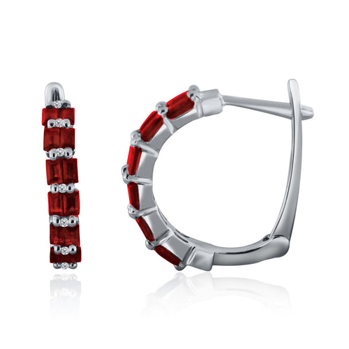 14k 1ct Ruby Baguette and .15ct Diamond Hoop earring with secure snap back