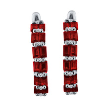 Load image into Gallery viewer, 14k 1ct Ruby Baguette and .15ct Diamond Hoop earring with secure snap back