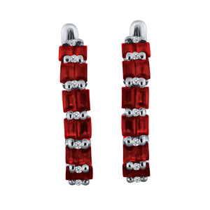 14k 1ct Ruby Baguette and .15ct Diamond Hoop earring with secure snap back