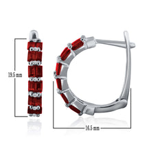 Load image into Gallery viewer, 14k 1ct Ruby Baguette and .15ct Diamond Hoop earring with secure snap back