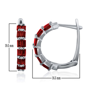 14k 1ct Ruby Baguette and .15ct Diamond Hoop earring with secure snap back