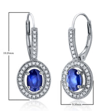 Load image into Gallery viewer, 14k White Gold Oval Sapphire and Diamond Halo Vintage Statement Dangle Earrings