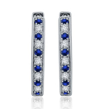 Load image into Gallery viewer, 14k White Gold 0.4 Ct Sapphire and Diamond Hoop Earrings with Snap Back (0.22 cttw, H-I Color, I1-I2 Clarity)