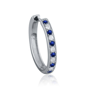 14k White Gold 0.4 Ct Sapphire and Diamond Hoop Earrings with Snap Back (0.22 cttw, H-I Color, I1-I2 Clarity)