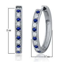 Load image into Gallery viewer, 14k White Gold 0.4 Ct Sapphire and Diamond Hoop Earrings with Snap Back (0.22 cttw, H-I Color, I1-I2 Clarity)