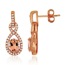 Load image into Gallery viewer, 14k Rose Gold 1.6 Ct Morganite and Diamond Dangle Infinity Earrings with Friction Back (0.33 cttw, H-I Color, I1-I2 Clarity)