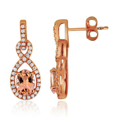 14k Rose Gold 1.6 Ct Morganite and Diamond Dangle Infinity Earrings with Friction Back (0.33 cttw, H-I Color, I1-I2 Clarity)
