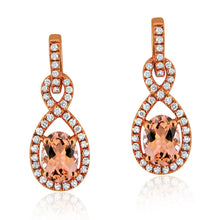 Load image into Gallery viewer, 14k Rose Gold 1.6 Ct Morganite and Diamond Dangle Infinity Earrings with Friction Back (0.33 cttw, H-I Color, I1-I2 Clarity)