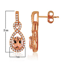 Load image into Gallery viewer, 14k Rose Gold 1.6 Ct Morganite and Diamond Dangle Infinity Earrings with Friction Back (0.33 cttw, H-I Color, I1-I2 Clarity)