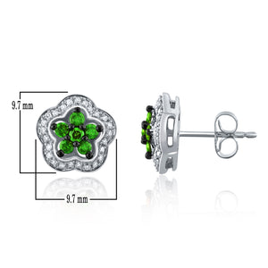 10k White Gold 0.34 Ct Green and White Diamond Star Stud Earrings with Friction Back (0.50 cttw, H-I Color, I1-I2 Clarity)