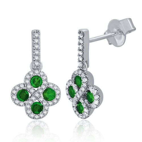 14k White Gold 0.45 Ct Emerald and Diamond Drop Infinity Earrings with Friction Back (0.30 cttw, H-I Color, I1-I2 Clarity)