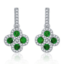 Load image into Gallery viewer, 14k White Gold 0.45 Ct Emerald and Diamond Drop Infinity Earrings with Friction Back (0.30 cttw, H-I Color, I1-I2 Clarity)