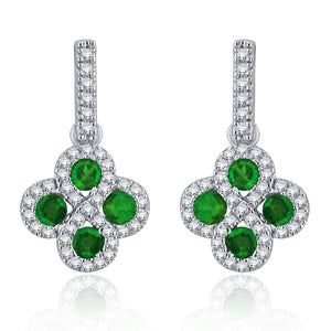 14k White Gold 0.45 Ct Emerald and Diamond Drop Infinity Earrings with Friction Back (0.30 cttw, H-I Color, I1-I2 Clarity)