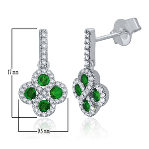 14k White Gold 0.45 Ct Emerald and Diamond Drop Infinity Earrings with Friction Back (0.30 cttw, H-I Color, I1-I2 Clarity)