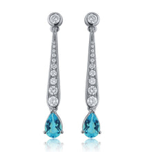 Load image into Gallery viewer, 14k White Gold 1.6 Ct Blue Topaz and Diamond Dangle Earrings with Friction Back (1.00 cttw, H-I Color, I1-I2 Clarity)