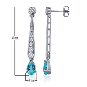 14k White Gold 1.6 Ct Blue Topaz and Diamond Dangle Earrings with Friction Back (1.00 cttw, H-I Color, I1-I2 Clarity)
