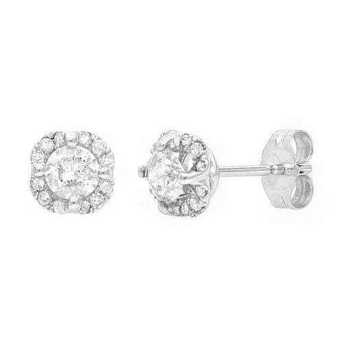 10k White Gold Diamond Stud Earrings in Floral Shape with Friction Back (0.70 cttw, I-J Color, I1-I2 Clarity)