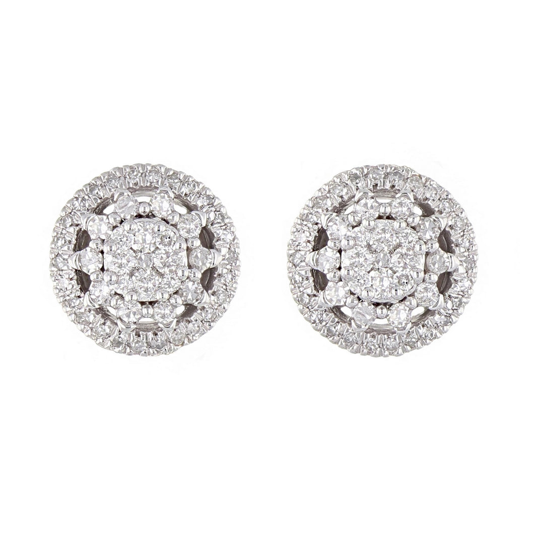 10k White Gold Diamond Halo Stud Earrings with Friction Back (0.50 cttw, I-J Color, I1-I2 Clarity)