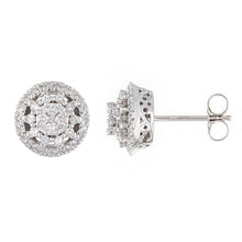 Load image into Gallery viewer, 10k White Gold Diamond Halo Stud Earrings with Friction Back (0.50 cttw, I-J Color, I1-I2 Clarity)