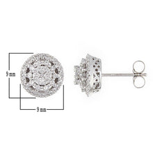 Load image into Gallery viewer, 10k White Gold Diamond Halo Stud Earrings with Friction Back (0.50 cttw, I-J Color, I1-I2 Clarity)