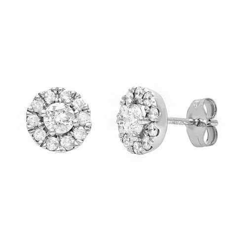 14k White Gold Diamond Stud Round Earrings with Friction Back (0.75 cttw, I-J Color, I1-I2 Clarity)