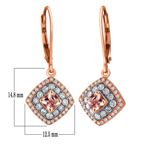 14k Rose or White Gold Blue Topaz or Morganite Gemstone & 3/4 Cttw Diamond Double Halo Cushion-Shaped Drop Earrings (H-I Color, I1-I2), Multiple Gemstone Options