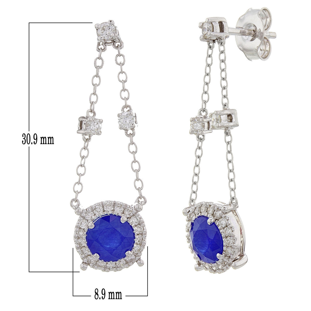 14k White Gold Round Gemstone and Diamond Halo Art Nouveau Swing Earrings (H-I Color, I1-I2), Multiple Gemstone Options