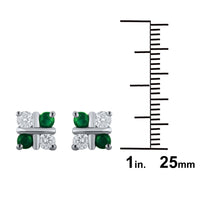 Load image into Gallery viewer, 14k White Gold, Emerald or Ruby Gemstone &amp; 1/3 cttw Diamond Four-Square Cross Stud Earrings (H-I Color, I1-I2), Multiple Gemstone Options