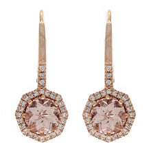 Load image into Gallery viewer, 14k Rose Gold, Morganite &amp; 0.18 Cttw Diamond Octagonal Drop Earrings, 7/8&quot; (H-I Color, I1-I2 Clarity)