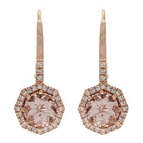 14k Rose Gold, Morganite & 0.18 Cttw Diamond Octagonal Drop Earrings, 7/8