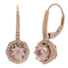 Load image into Gallery viewer, 14k Rose Gold, Morganite &amp; 0.18 Cttw Diamond Octagonal Drop Earrings, 7/8&quot; (H-I Color, I1-I2 Clarity)