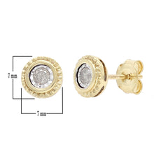Load image into Gallery viewer, 10k Yellow Gold 1/5 Cttw Diamond Petite Fluted Bezel Halo Stud Earrings and/or 18&quot; Necklace (J-K Color, I2-I3 Clarity)