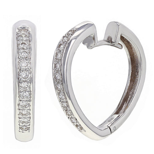 14k White Gold 0.47ctw Round Diamond Heart Hoop Earrings
