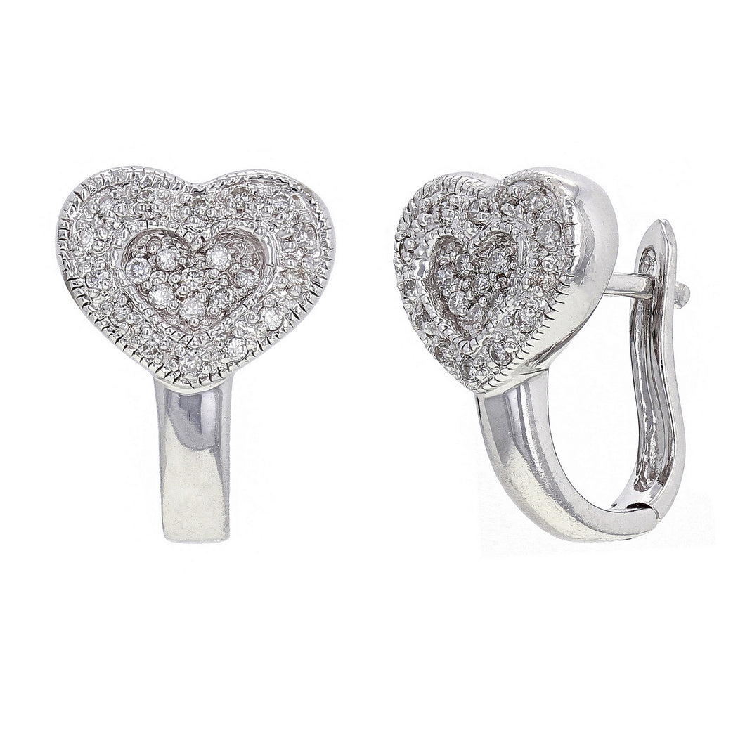 14k White Gold 1/3ctw Brilliant Diamond Heart Huggie Earrings