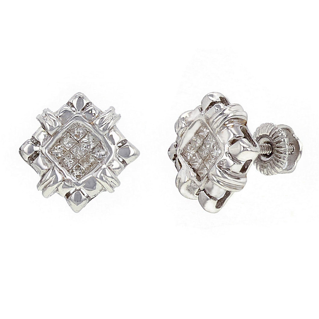14k White Gold 1/4ctw Princess Cut Diamond Square Stud Earrings