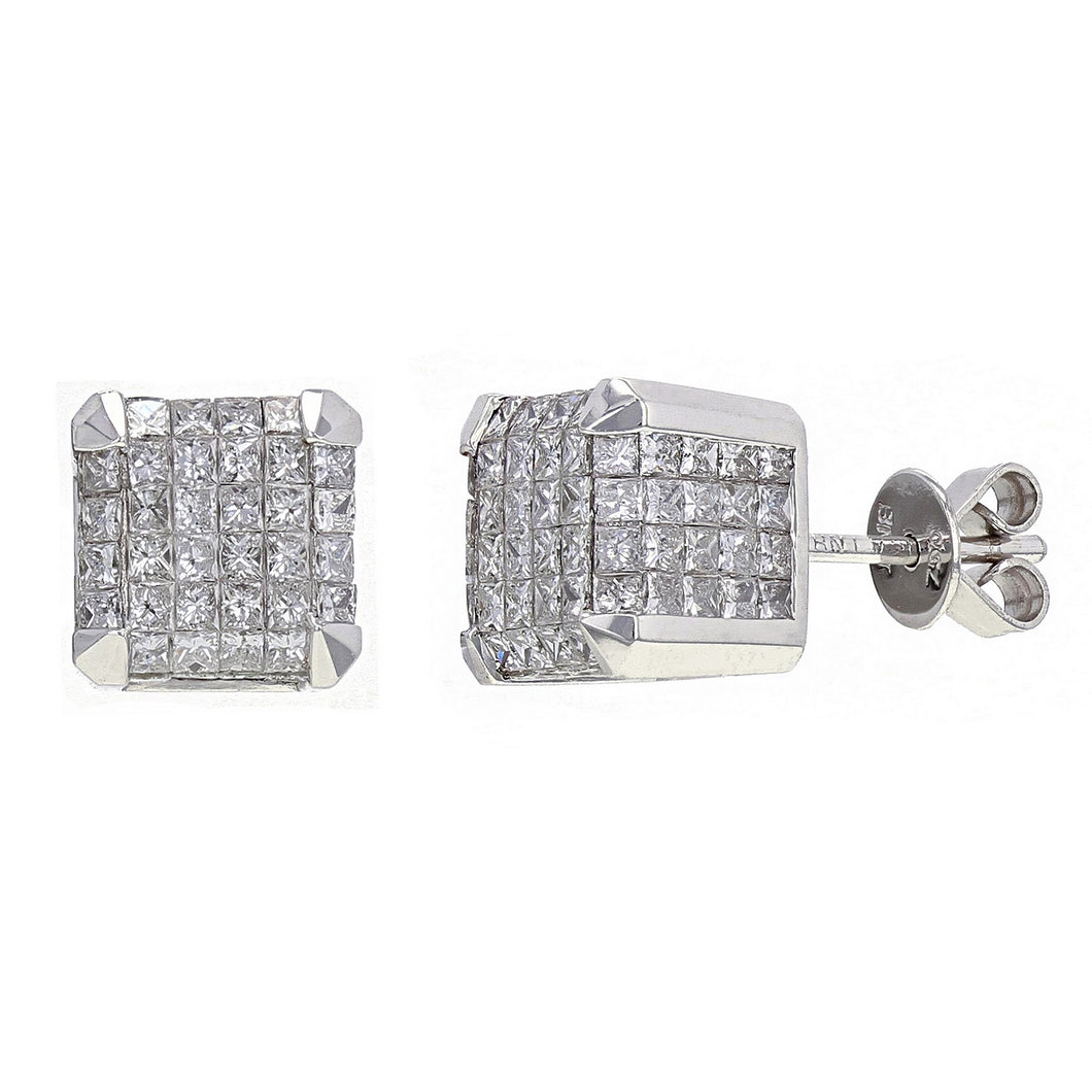 18k White Gold 3.71ctw Diamond Dimensional Cube Stud Earrings