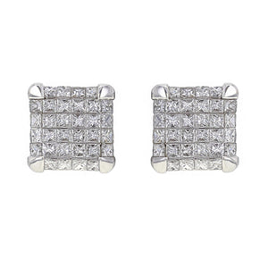 14k White Gold 5.39ctw Diamond Dimensional Cube Stud Earrings