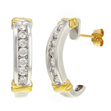 Load image into Gallery viewer, 14k White &amp; Yellow Gold 1ctw Diamond Half-Hoop Curve Earrings