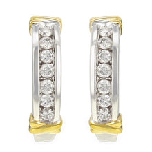 Load image into Gallery viewer, 14k White &amp; Yellow Gold 1ctw Diamond Half-Hoop Curve Earrings