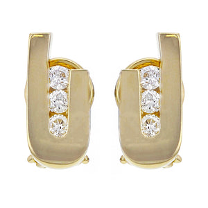 14k Yellow Gold 0.60ctw Diamond U-Stud Earrings w/ Omega Backs