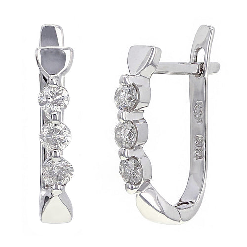 14k White Gold 1/2ctw Diamond U-Shape Huggie Earrings