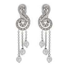Load image into Gallery viewer, 14k White Gold 0.35ctw Diamond &amp; Pearl Musical Note Dangle Earrings
