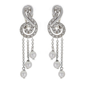 14k White Gold 0.35ctw Diamond & Pearl Musical Note Dangle Earrings