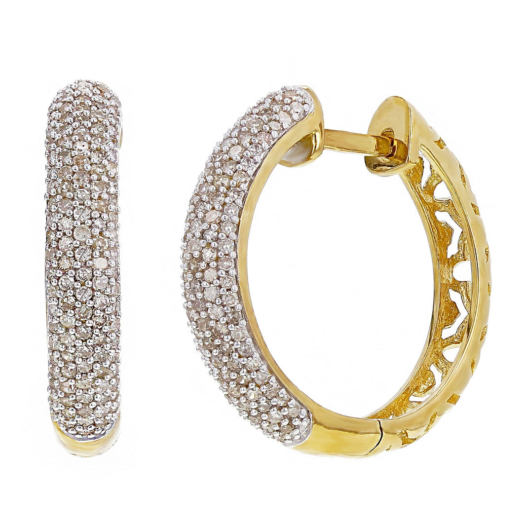 14k Yellow Gold 0.85ctw Diamond Double Sided Hinge Hoop Earrings